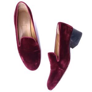 CHLOÉ Suede Loafer Pump Maroon Stacked Wood Heel Evening Women's 39.5/US 9.5